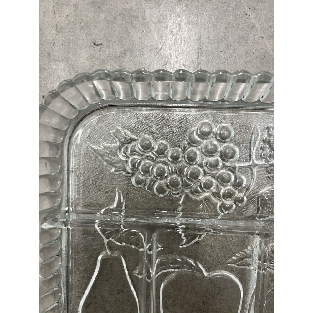 5 Divided Indiana Clear Glass Relish Tray/Platter Fruit Design - Picture 6 of 16